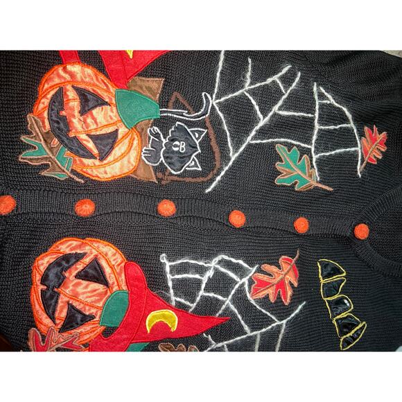 Ugly Halloween Sweater Vest Pumpkin Spiderweb Vintage Size Petite Small - Picture 4 of 4